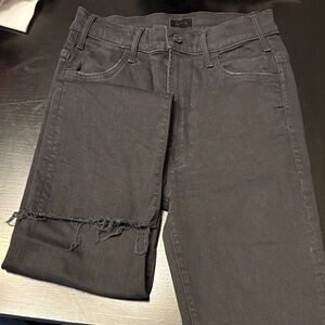 MOTHER Black Cropped Jeans with Frayed Hem